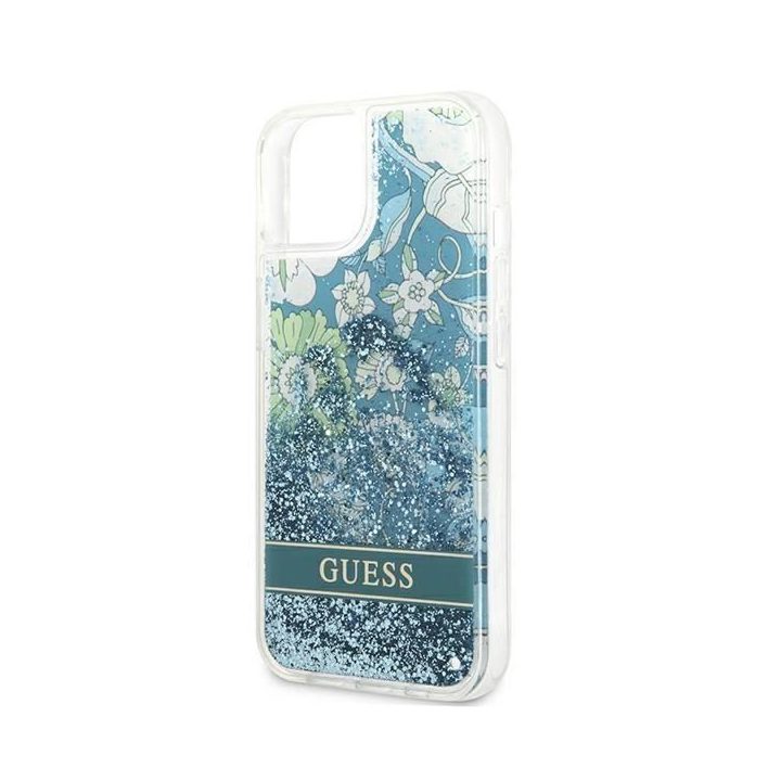 Guess GUHCP13SLFLSN iPhone 13 mini 5,4 , žalias/žalias deklas Flower Liquid Glitter
