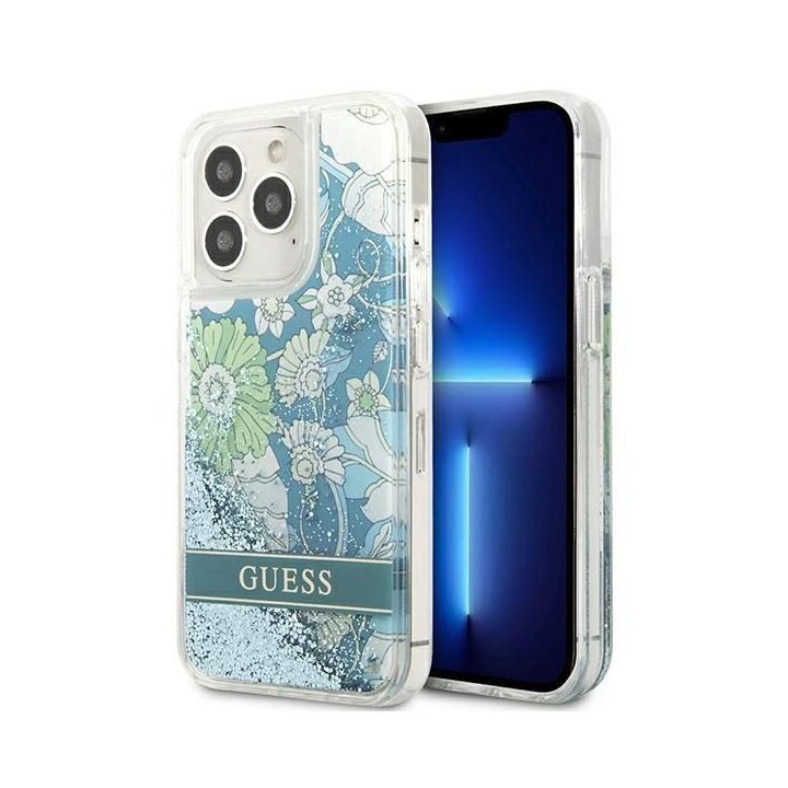 Guess GUHCP13XLFLSN iPhone 13 Pro Max 6,7 , žalias/žalias deklas Flower Liquid Glitter