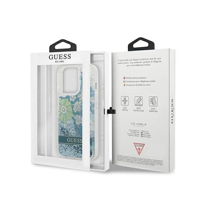 Guess GUHCP13XLFLSN iPhone 13 Pro Max 6,7 , žalias/žalias deklas Flower Liquid Glitter