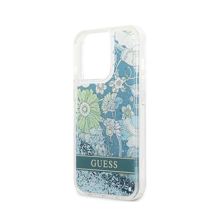 Guess GUHCP13XLFLSN iPhone 13 Pro Max 6,7 , žalias/žalias deklas Flower Liquid Glitter