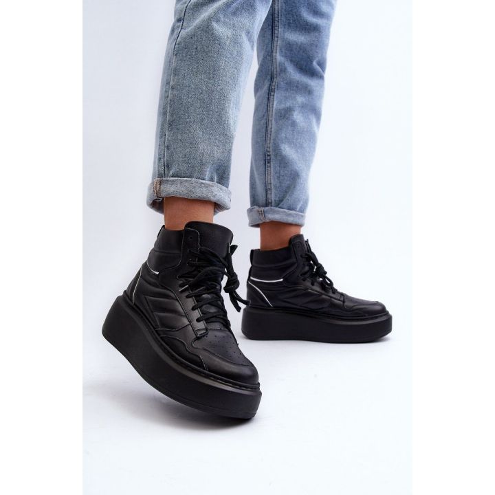 Zazoo 3392/X Moterų odiniai platforminiai sportiniai bateliai Black