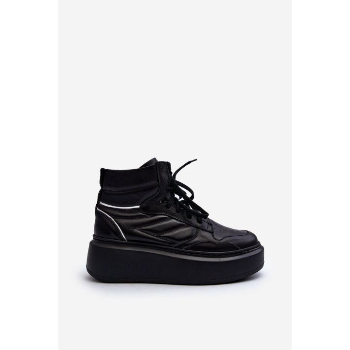 Zazoo 3392/X Moterų odiniai platforminiai sportiniai bateliai Black