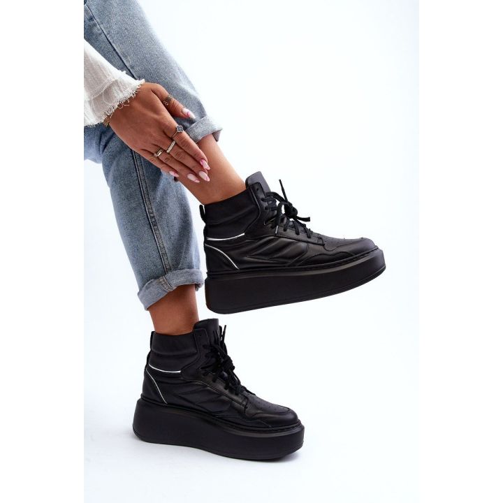 Zazoo 3392/X Moterų odiniai platforminiai sportiniai bateliai Black