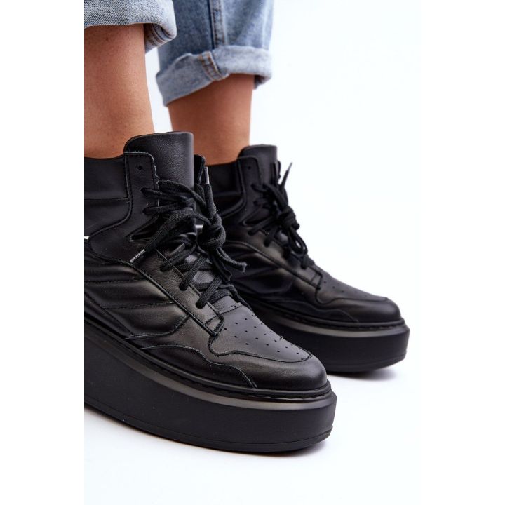 Zazoo 3392/X Moterų odiniai platforminiai sportiniai bateliai Black