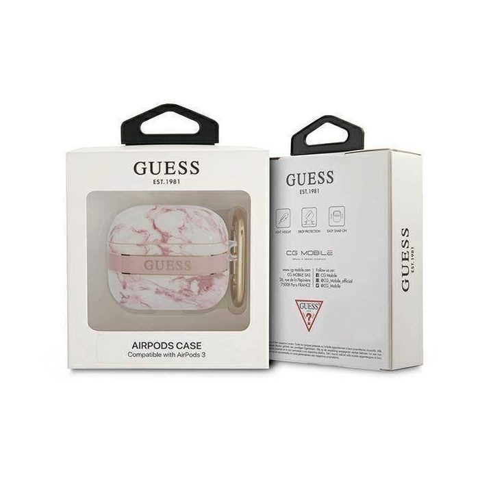 Guess GUA3HCHMAP AirPods 3 dangtelis rožinis/rožinis Marmuro dirželio kolekcija