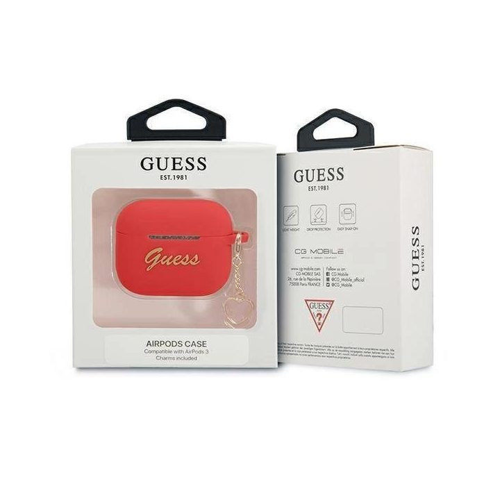 Guess GUA3LSCHSR AirPods 3 dangtelis raudonas/raudonas Silikoninis žavesys Heart Collection