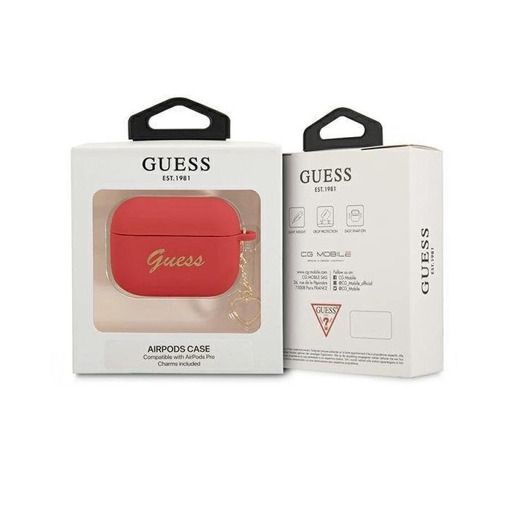 Guess GUAPLSCHSR AirPods Pro dangtelis raudonas/raudonas Silikoninis žavesys Heart Collection