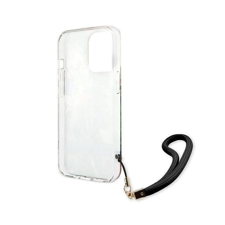 Guess GUHCP13LHFLSB iPhone 13 Pro / 13 6,1 mėlynos/mėlynos spalvos deklas su gėlių dirželiu