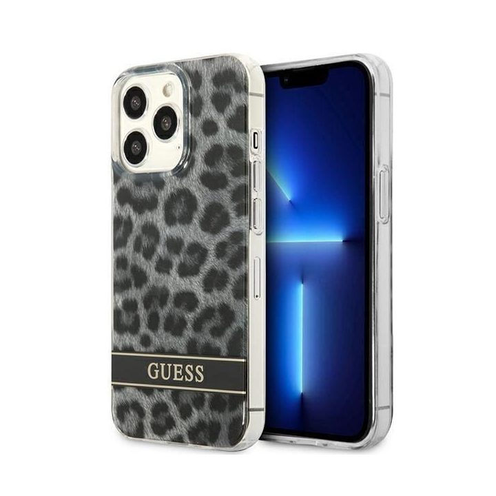 Guess GUHCP13LHSLEOK iPhone 13 Pro / 13 6,1 pilkos/pilkos spalvos deklas Leopard