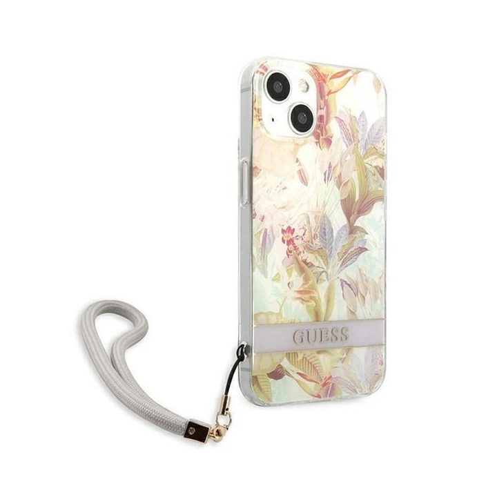 Guess GUHCP13SHFLSU iPhone 13 mini 5,4 violetinės/violetinės spalvos deklas su gėlių dirželiu