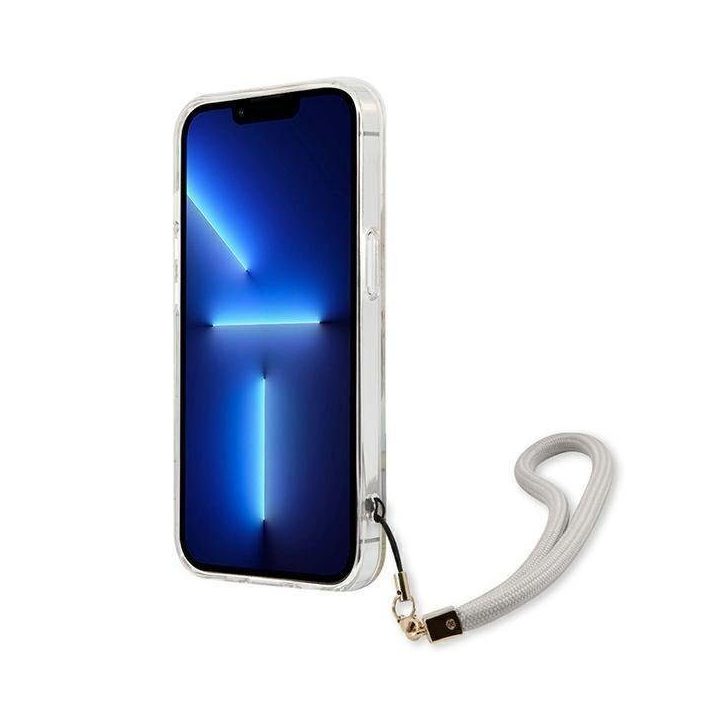 Guess GUHCP13SHFLSU iPhone 13 mini 5,4 violetinės/violetinės spalvos deklas su gėlių dirželiu