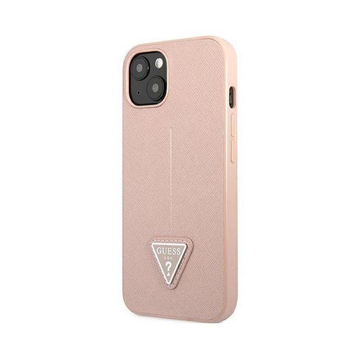 Guess GUHCP13SPSATLP iPhone 13 mini 5,4 rožinės/rožinės spalvos deklas SaffianoTriangle Logo