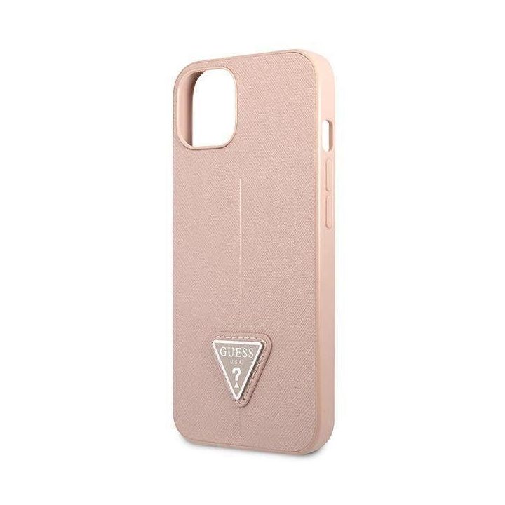 Guess GUHCP13SPSATLP iPhone 13 mini 5,4 rožinės/rožinės spalvos deklas SaffianoTriangle Logo