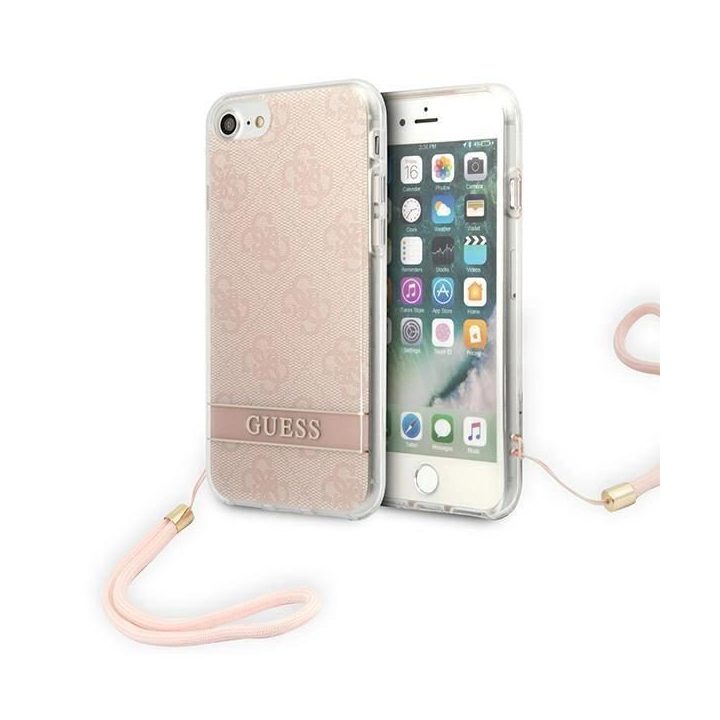 Guess GUOHCI8H4STP iPhone SE 2022 / SE 2020 / 7 / 8 rožinis/rožinis deklas 4G Spausdinti dirželį