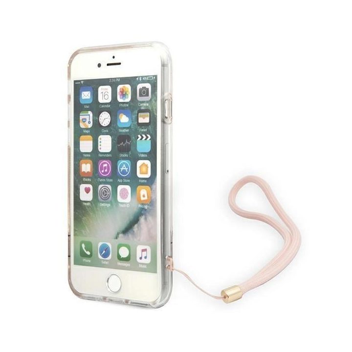 Guess GUOHCI8H4STP iPhone SE 2022 / SE 2020 / 7 / 8 rožinis/rožinis deklas 4G Spausdinti dirželį