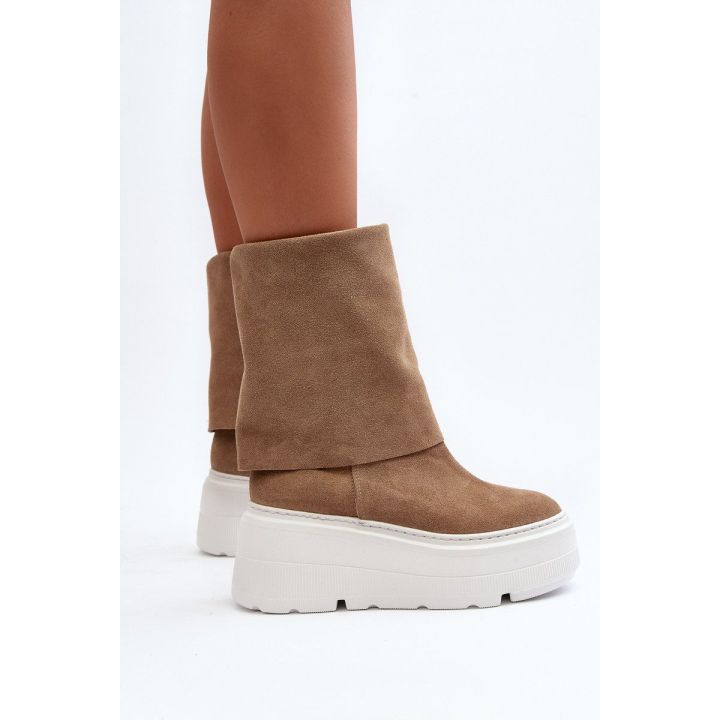 Zazoo 3410 Suede Moterų batai ant stambios platformos smėlio spalvos
