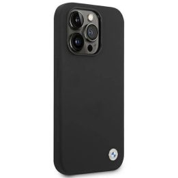 BMW dėklas BMHCP14XSILBK iPhone 14 Pro Max 6.7 juoda/juoda Silikoninis metalinis logotipas