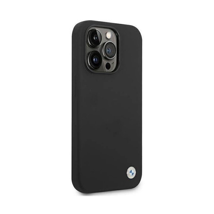 BMW dėklas BMHCP14XSILBK iPhone 14 Pro Max 6.7 juoda/juoda Silikoninis metalinis logotipas