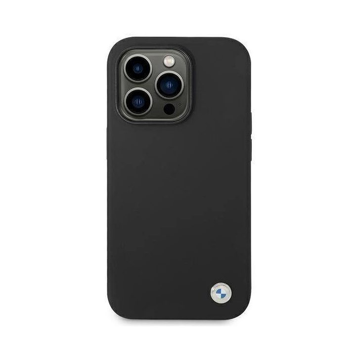 BMW dėklas BMHCP14XSILBK iPhone 14 Pro Max 6.7 juoda/juoda Silikoninis metalinis logotipas