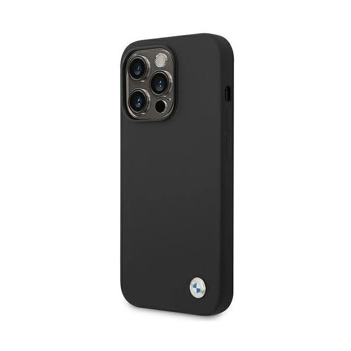 BMW dėklas BMHCP14XSILBK iPhone 14 Pro Max 6.7 juoda/juoda Silikoninis metalinis logotipas