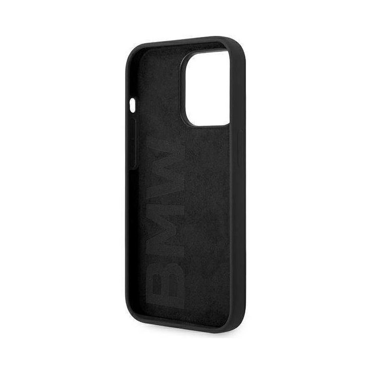 BMW dėklas BMHCP14XSILBK iPhone 14 Pro Max 6.7 juoda/juoda Silikoninis metalinis logotipas