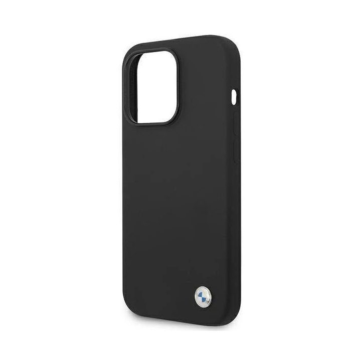 BMW dėklas BMHCP14XSILBK iPhone 14 Pro Max 6.7 juoda/juoda Silikoninis metalinis logotipas