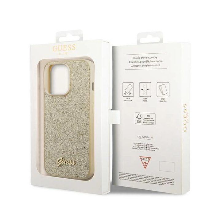 iPhone 14 Pro 6,1 aukso spalvos deklas Glitter Script
