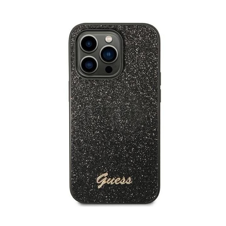Guess iPhone 14 Pro 6,1 juodas/juodas dėklas Glitter Script
