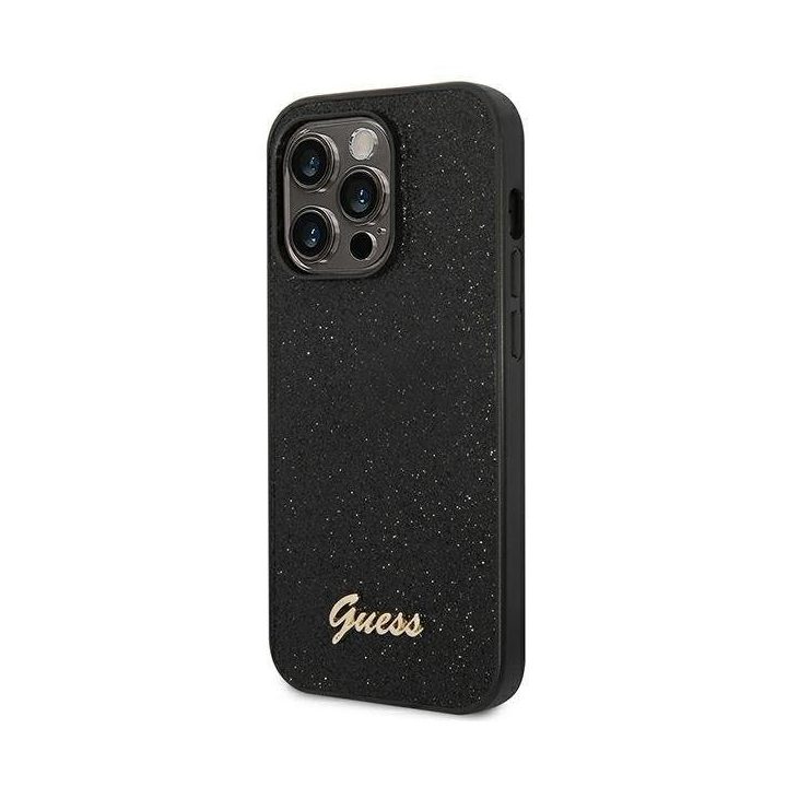 Guess iPhone 14 Pro 6,1 juodas/juodas dėklas Glitter Script