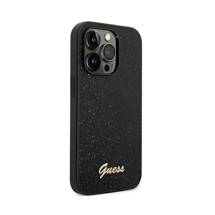 Guess iPhone 14 Pro 6,1 juodas/juodas dėklas Glitter Script