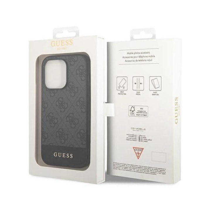 Guess GUHCP14XG4GLGR iPhone 14 Pro Max 6,7 pilkos/pilkos spalvos deklas 4G Stripe Collection