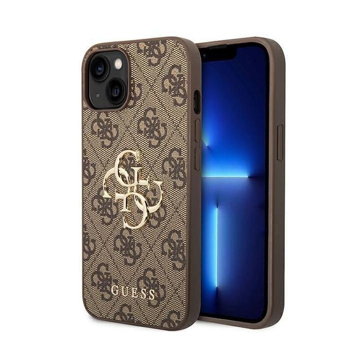 Numanykite, kad GUHCP14S4GMGBR iPhone 14 6,1 rudos spalvos kietas dėklas 4G, turintis didelį metalinį logotipą