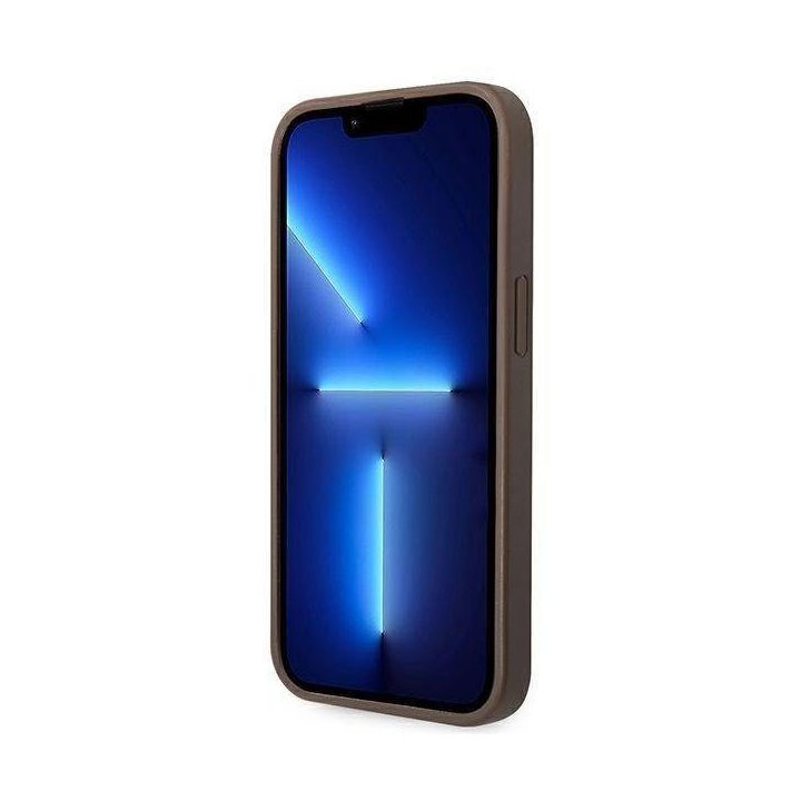 Numanykite, kad GUHCP14S4GMGBR iPhone 14 6,1 rudos spalvos kietas dėklas 4G, turintis didelį metalinį logotipą