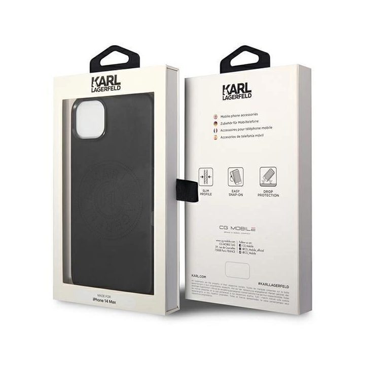 Karl Lagerfeld KLHCP14MFWHK iPhone 14 Plus 6,7 deklas juoda/juoda oda su perforuotu logotipu