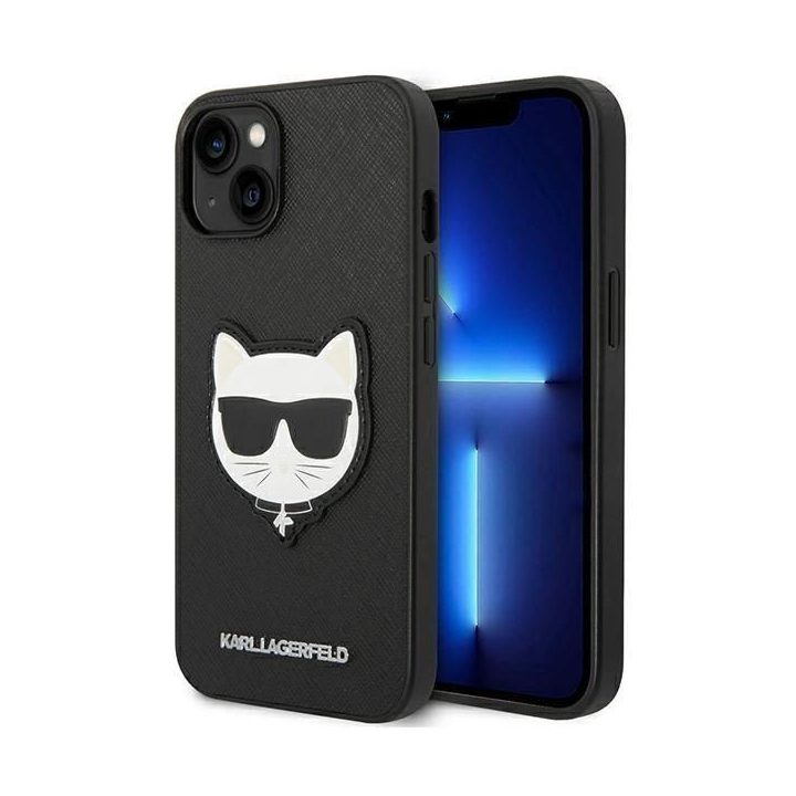 Karl Lagerfeld KLHCP14MSAPCHK iPhone 14 Plus 6.7 deklas juodas/juodas Saffiano Choupette Head Patch