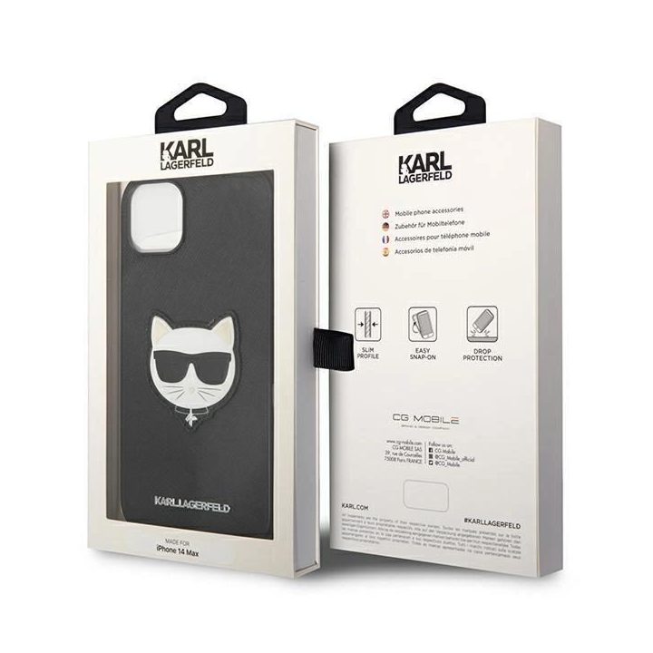 Karl Lagerfeld KLHCP14MSAPCHK iPhone 14 Plus 6.7 deklas juodas/juodas Saffiano Choupette Head Patch