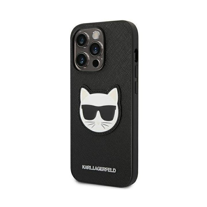 Karl Lagerfeld KLHCP14LSAPCHK iPhone 14 Pro 6.1 deklas juodas/juodas Saffiano Choupette Head Patch
