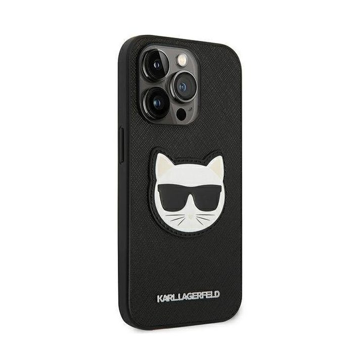 Karl Lagerfeld KLHCP14XSAPCHK iPhone 14 Pro Max 6.7 deklas juodas/juodas Saffiano Choupette Head Patch