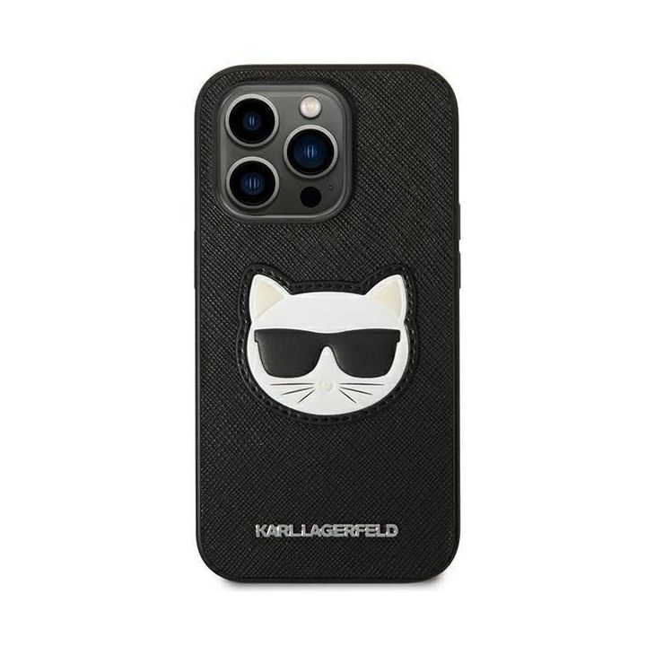 Karl Lagerfeld KLHCP14XSAPCHK iPhone 14 Pro Max 6.7 deklas juodas/juodas Saffiano Choupette Head Patch