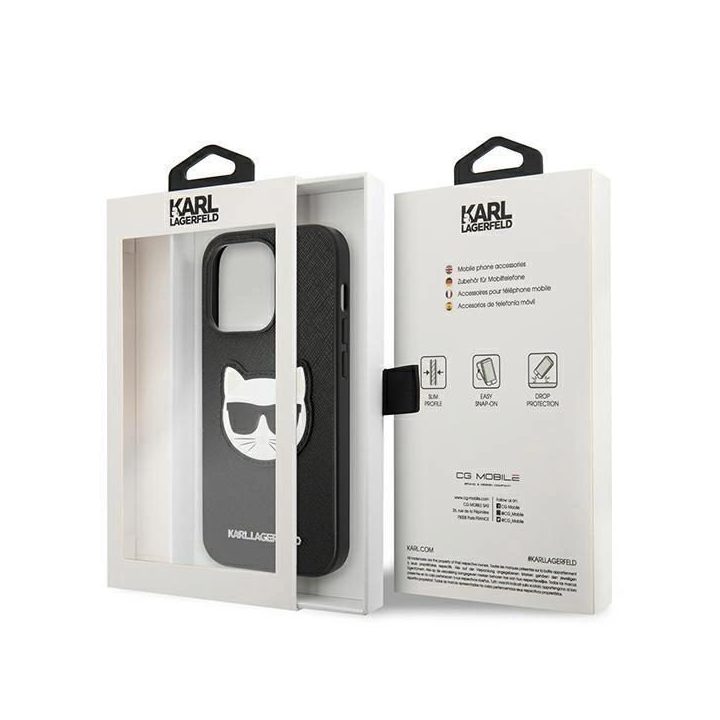 Karl Lagerfeld KLHCP14XSAPCHK iPhone 14 Pro Max 6.7 deklas juodas/juodas Saffiano Choupette Head Patch