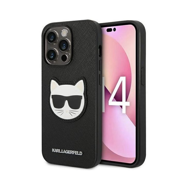 Karl Lagerfeld KLHCP14XSAPCHK iPhone 14 Pro Max 6.7 deklas juodas/juodas Saffiano Choupette Head Patch