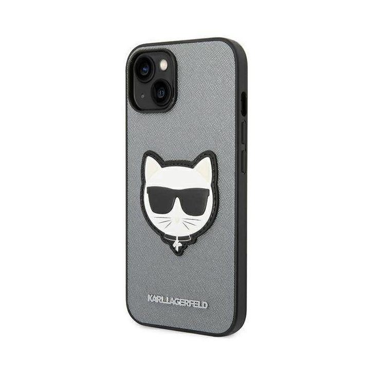 Karl Lagerfeld KLHCP14MSAPCHG iPhone 14 Plus 6.7 deklas sidabrinis Saffiano Choupette Head Patch