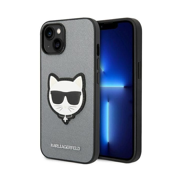 Karl Lagerfeld KLHCP14MSAPCHG iPhone 14 Plus 6.7 deklas sidabrinis Saffiano Choupette Head Patch