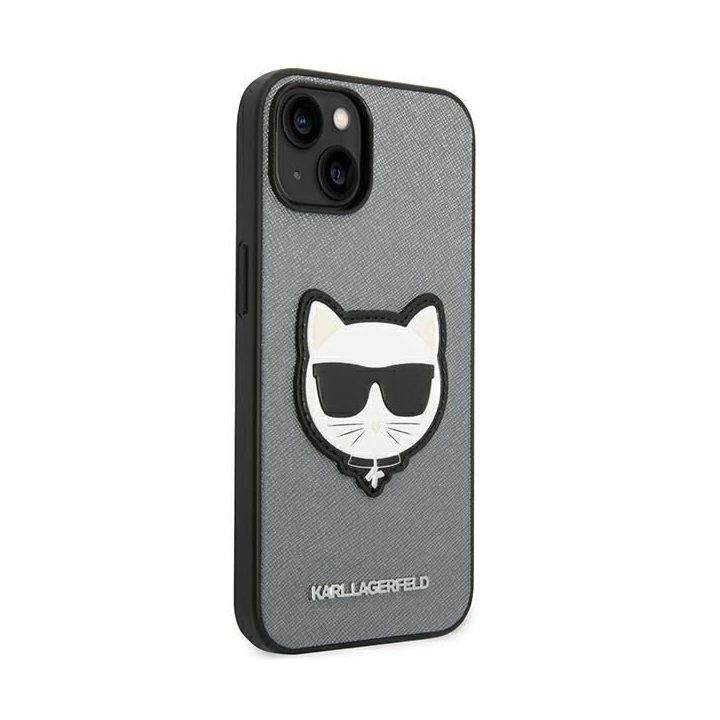 Karl Lagerfeld KLHCP14MSAPCHG iPhone 14 Plus 6.7 deklas sidabrinis Saffiano Choupette Head Patch