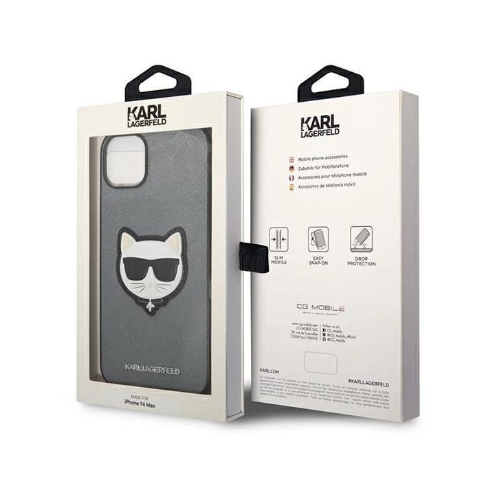 Karl Lagerfeld KLHCP14MSAPCHG iPhone 14 Plus 6.7 deklas sidabrinis Saffiano Choupette Head Patch