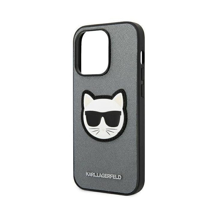 Karl Lagerfeld KLHCP14LSAPCHG iPhone 14 Pro 6.1 deklas sidabrinis Saffiano Choupette Head Patch