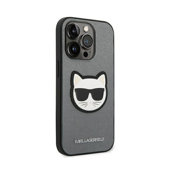 Karl Lagerfeld KLHCP14LSAPCHG iPhone 14 Pro 6.1 deklas sidabrinis Saffiano Choupette Head Patch