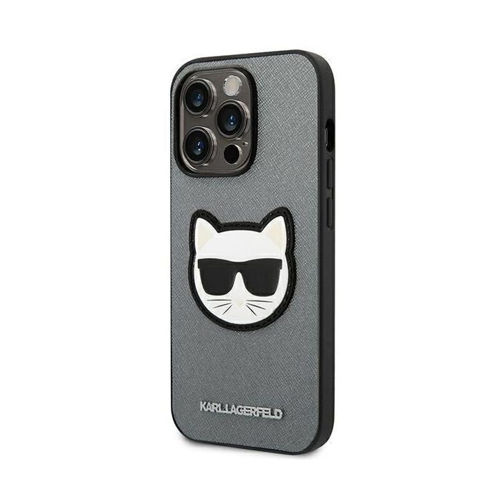 Karl Lagerfeld KLHCP14LSAPCHG iPhone 14 Pro 6.1 deklas sidabrinis Saffiano Choupette Head Patch