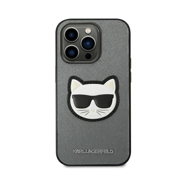 Karl Lagerfeld KLHCP14LSAPCHG iPhone 14 Pro 6.1 deklas sidabrinis Saffiano Choupette Head Patch