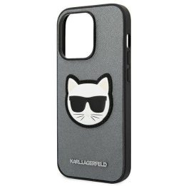 Karl Lagerfeld KLHCP14XSAPCHG iPhone 14 Pro Max 6.7 deklas sidabrinis Saffiano Choupette Head Patch